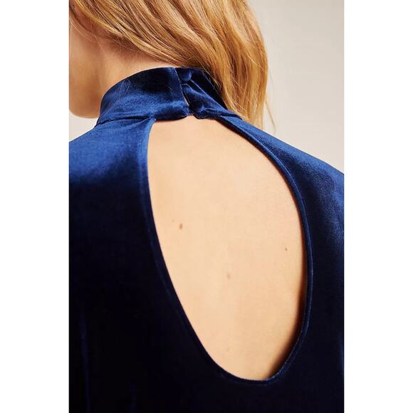 Anthropologie Women's Amandi Velvet Long Sleeve Maxi Dress  Blue Size Medium - Picture 3 of 16